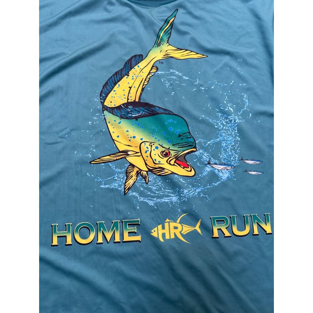 Home Run Fishing Shirt Teal XXXL Polyester Teal Large Fish Print